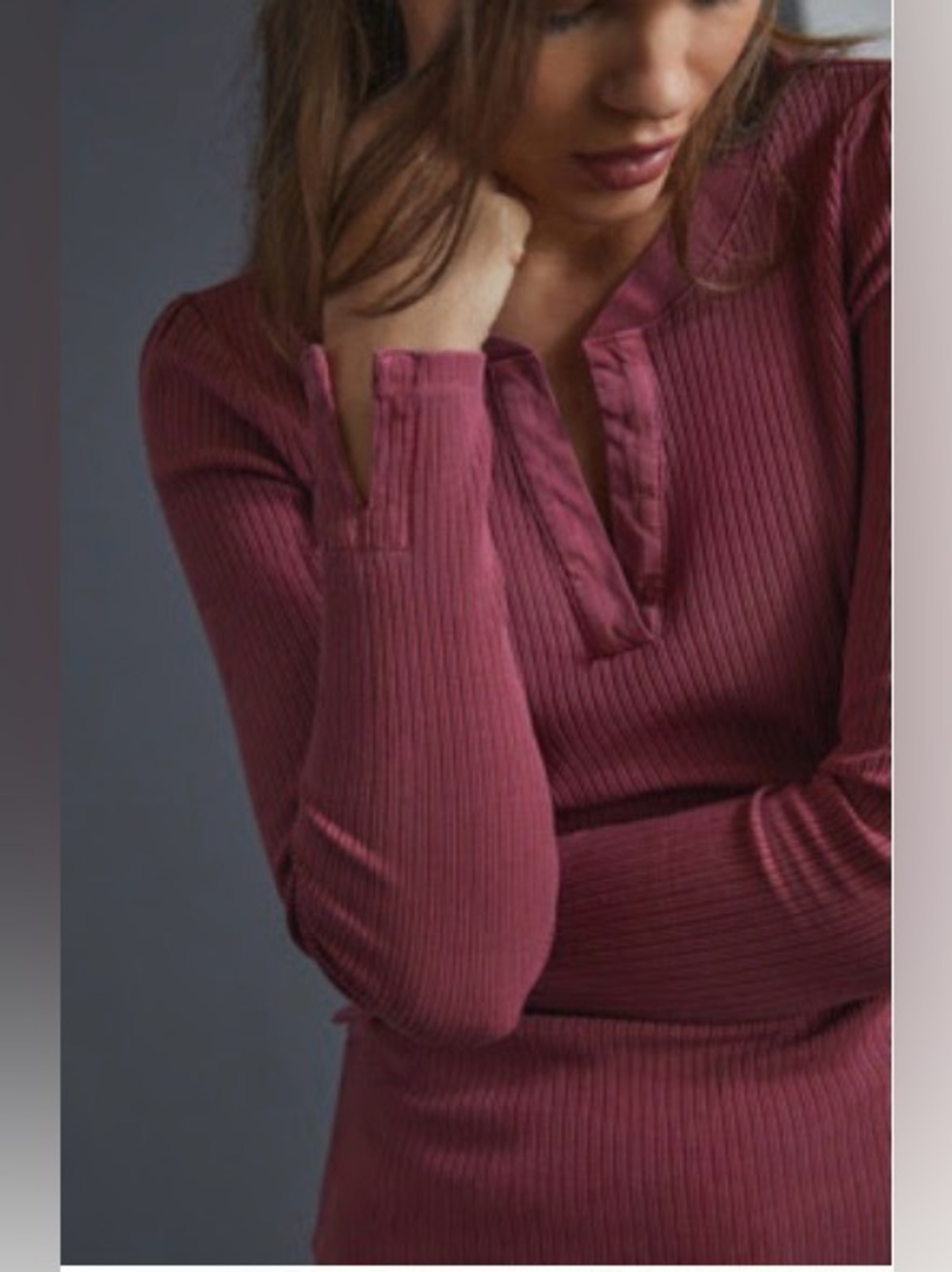 Anthropologie Pilcro Evanna Spliced Top Rose Mauve Long Sleeve Size Small